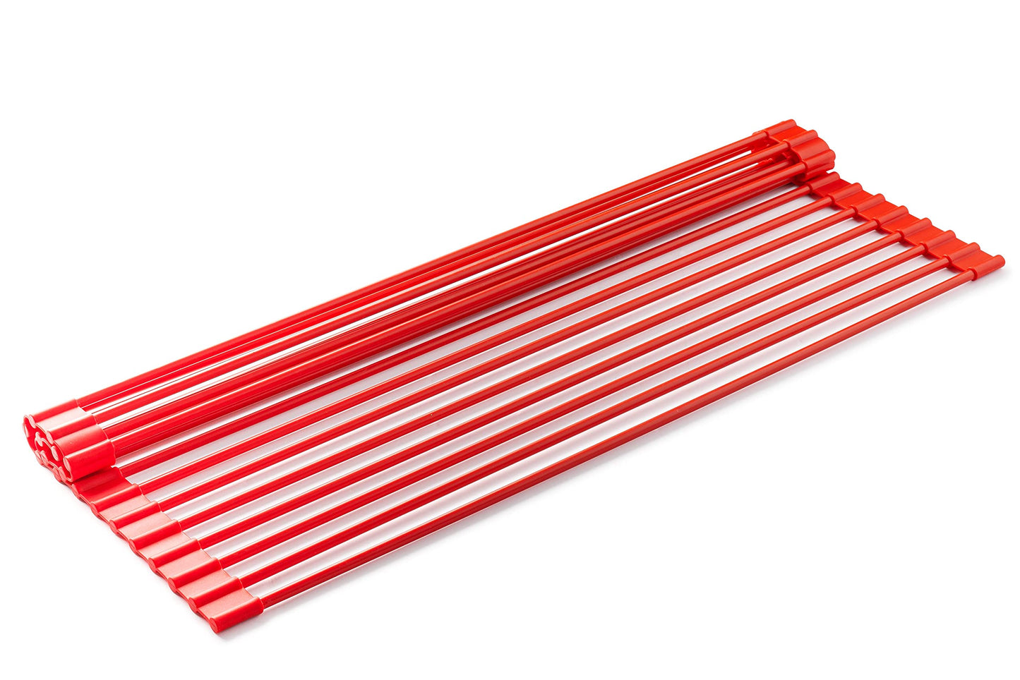 Bellemain Over Sink Dish Drying Rack, Dish Drying Mat | Collapsible Dish Drying Rack for Kitchen Counter, Heat Resistant Stainless Steel & Silicone Drying Rack, Dish Drainer (Red, Medium)