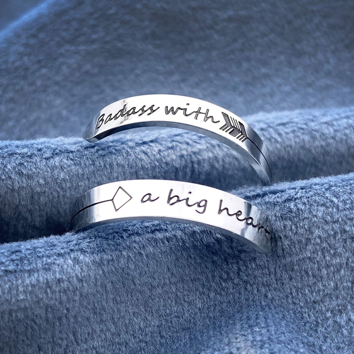 Vrycot Badass with a Big Heart Adjustable Stainless Steel Silver Inspirational Opening Cute Hiphop Band