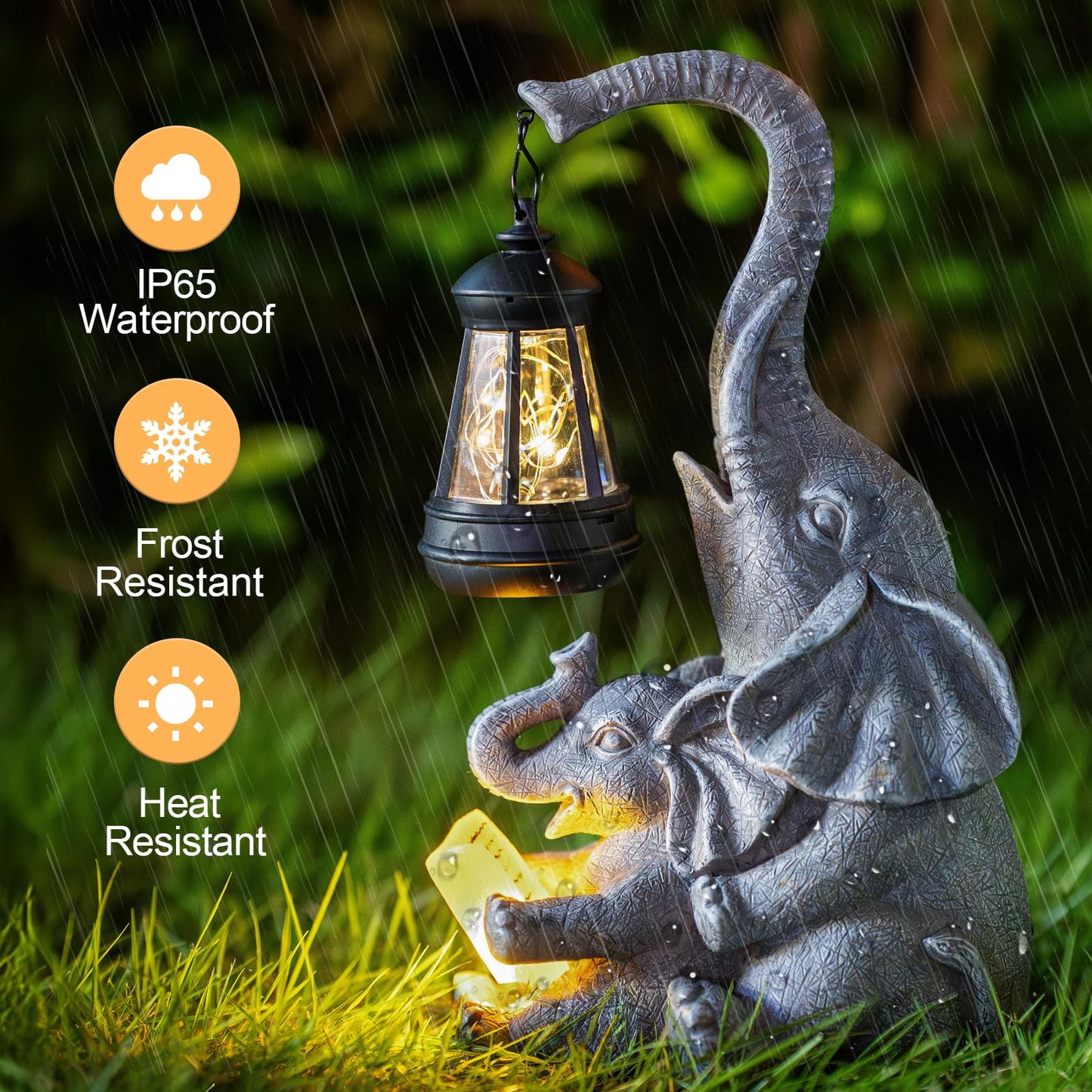 Candieslife Solar Garden Statue Lights Loving Elephants Figurine With Solar Lantern  Outdoor Yard Decorations For Patio Porch Home  Housewarming Elephant Gifts For Mom  Women