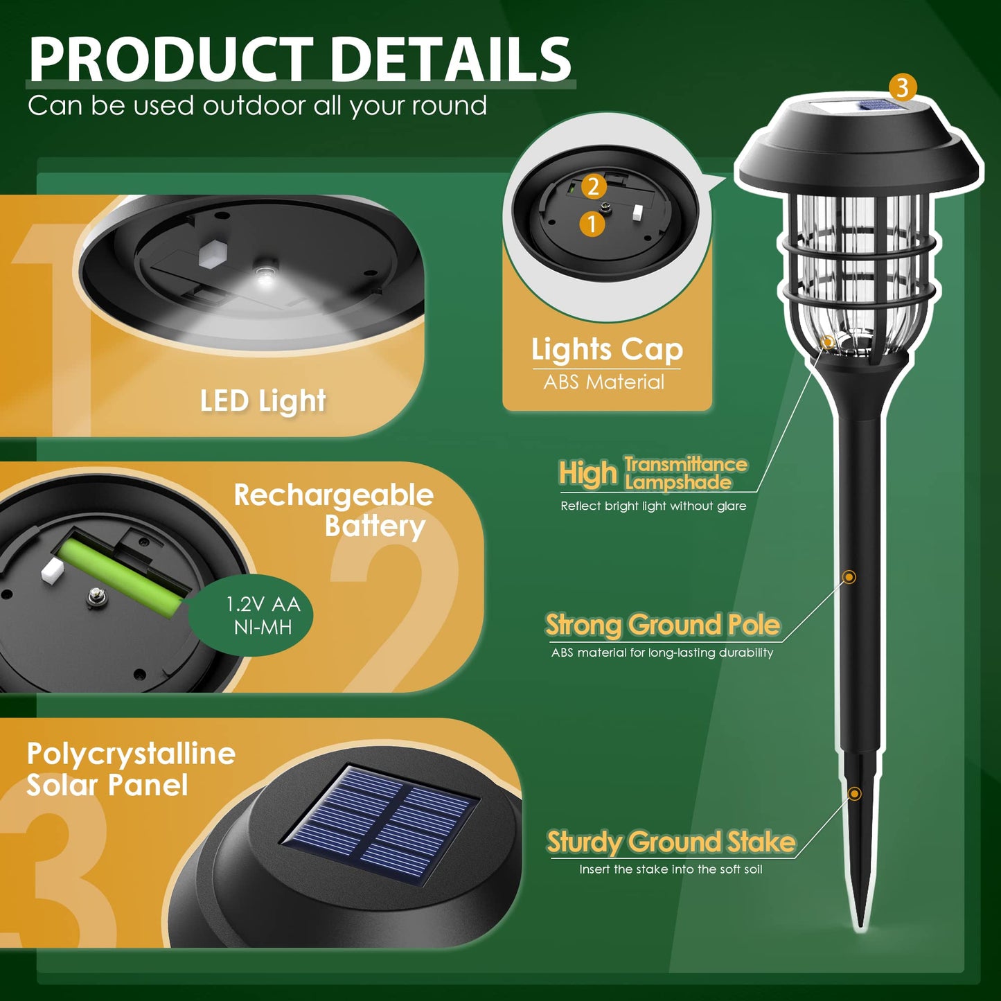 Solpex Solar Outdoor Path Lights, 8 Pack Cold White, Waterproof Landscape Lighting For Garden, Yard, Patio, Model 8348-X