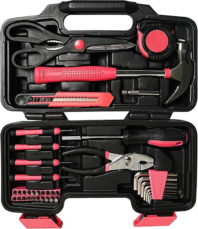 39-Piece Pink Tool Set for Women Household Small Tool Set ToolBox Storage for Home Repairs Hand Tool Kit for Office and College Dorm