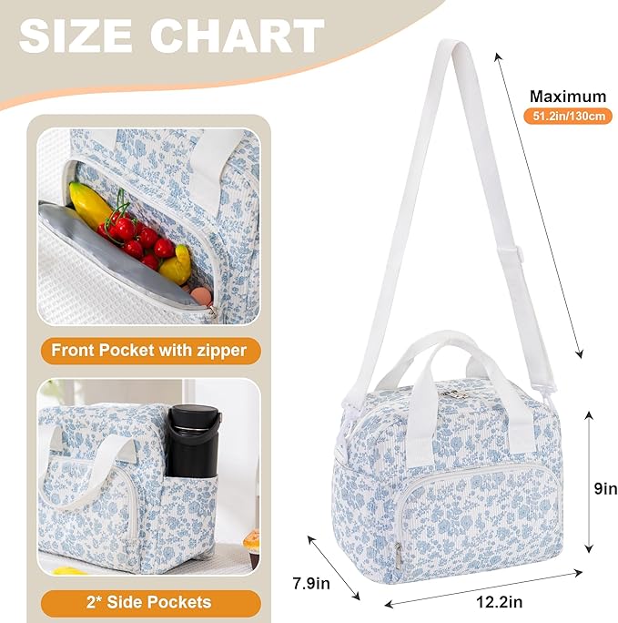 Large Lunch Bag for Women Insulated Lunch Box Reusable Cooler Bag Portable Cute Corduroy Leakproof Tote Bags for Travel, Work, and Picnic