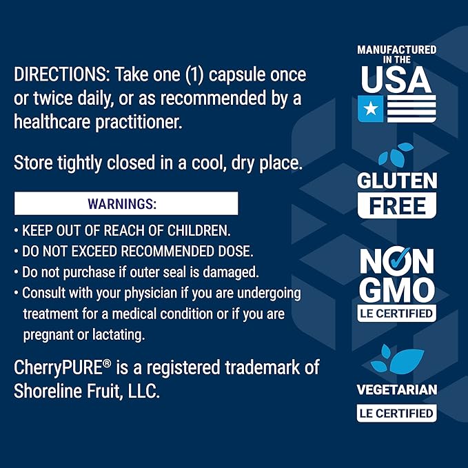 Life Extension Tart Cherry with CherryPURE®, anthocyanins, oxidative Stress, Muscle Recovery, Exercise Support, Muscle Comfort, Vegetarian, Gluten-Free, Non-GMO, 60 Capsules