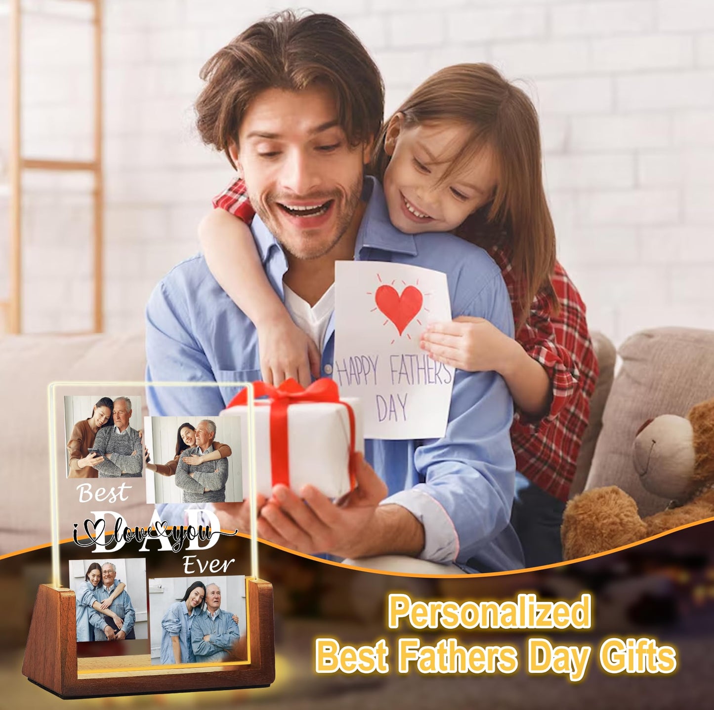 Fathers Day Personalized Gifts For Dad Grandpa Husband From Daughter Son Kids Wife  Custom Light Up Picture Frame Acrylic Plaque  Customized Best Dad Ever Gifts For Fathers Day Christmas Birthday