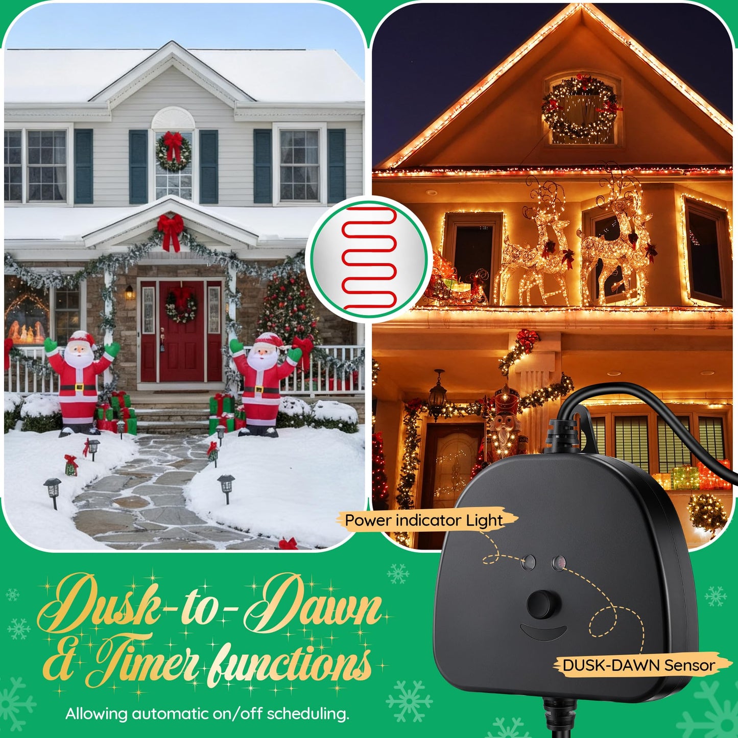 Gulfmew Christmas Light Controller With Remote  Multiple Lighting Effects  Timer  Dusk To Dawn Sensor Control  For Indoor Outdoor Holiday Xmas Lights  Waterproof(1 Channel/16 Functions Black)