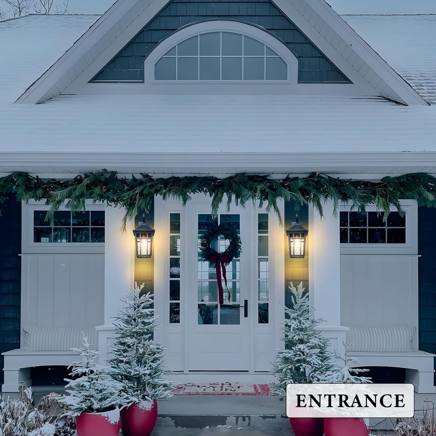 Darkaway Large Outdoor Wall Lights For House  18Inch Exterior Lighting Fixtures 2Pcs Wall Mount Outdoor Porch Lights Black Outdoor Sconce Lights With Seeded Glass For Hallway Garage
