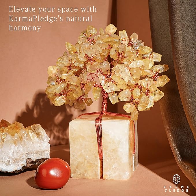 Crystal Tree for Birthday Gifts for Women, Handmade Raw Crystal Base Citrine Chakra Healing Crystal Tree of Life for Positive Energy, Money, Good Luck, Christmas Décor, Home and Office Decor