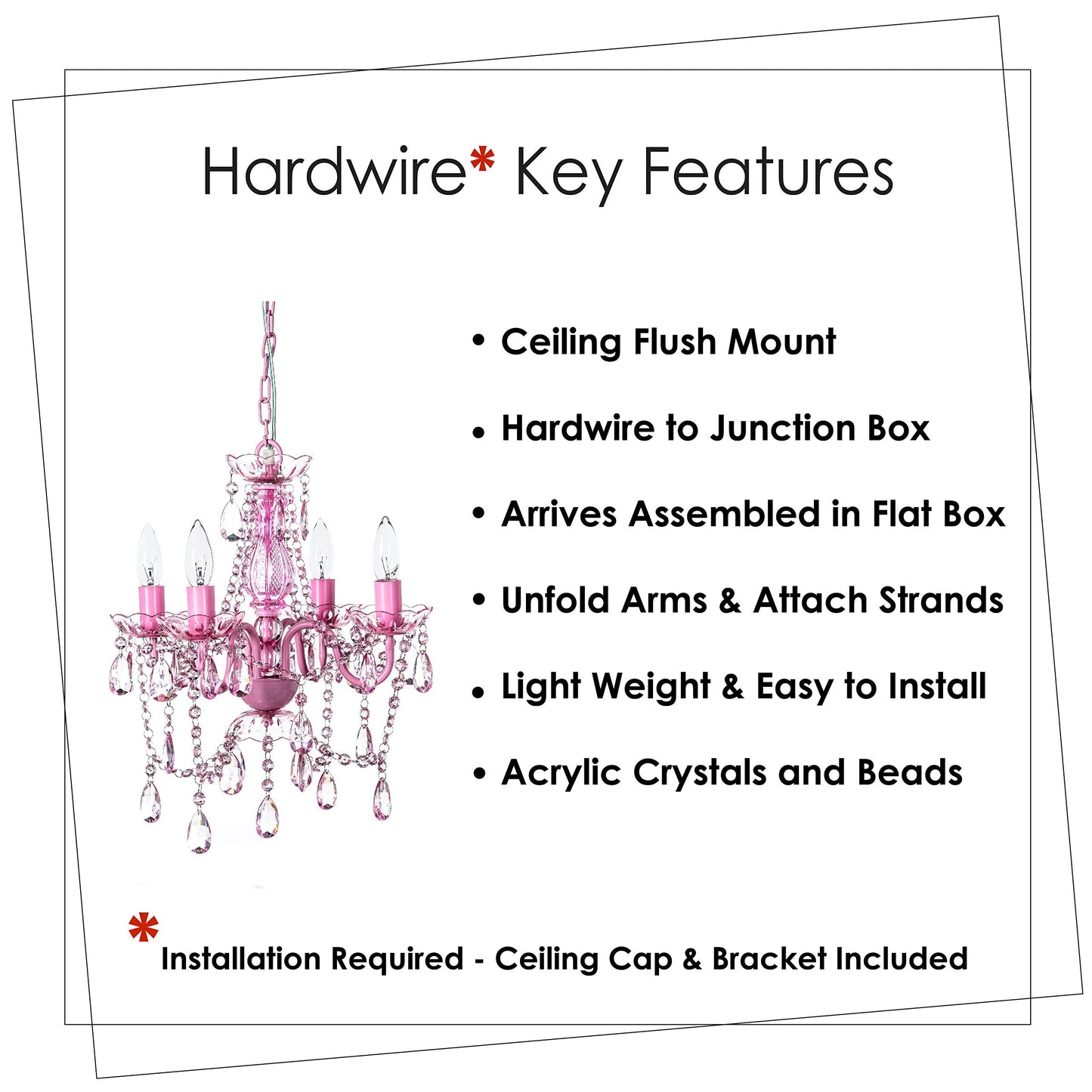 Gypsy Color 4 Light Pink Hardwire Flush Mount Chandelier, Acrylic Crystals, Metal Frame, H17.5”Xw15”, Model Rv-Rsw5-Nmbe