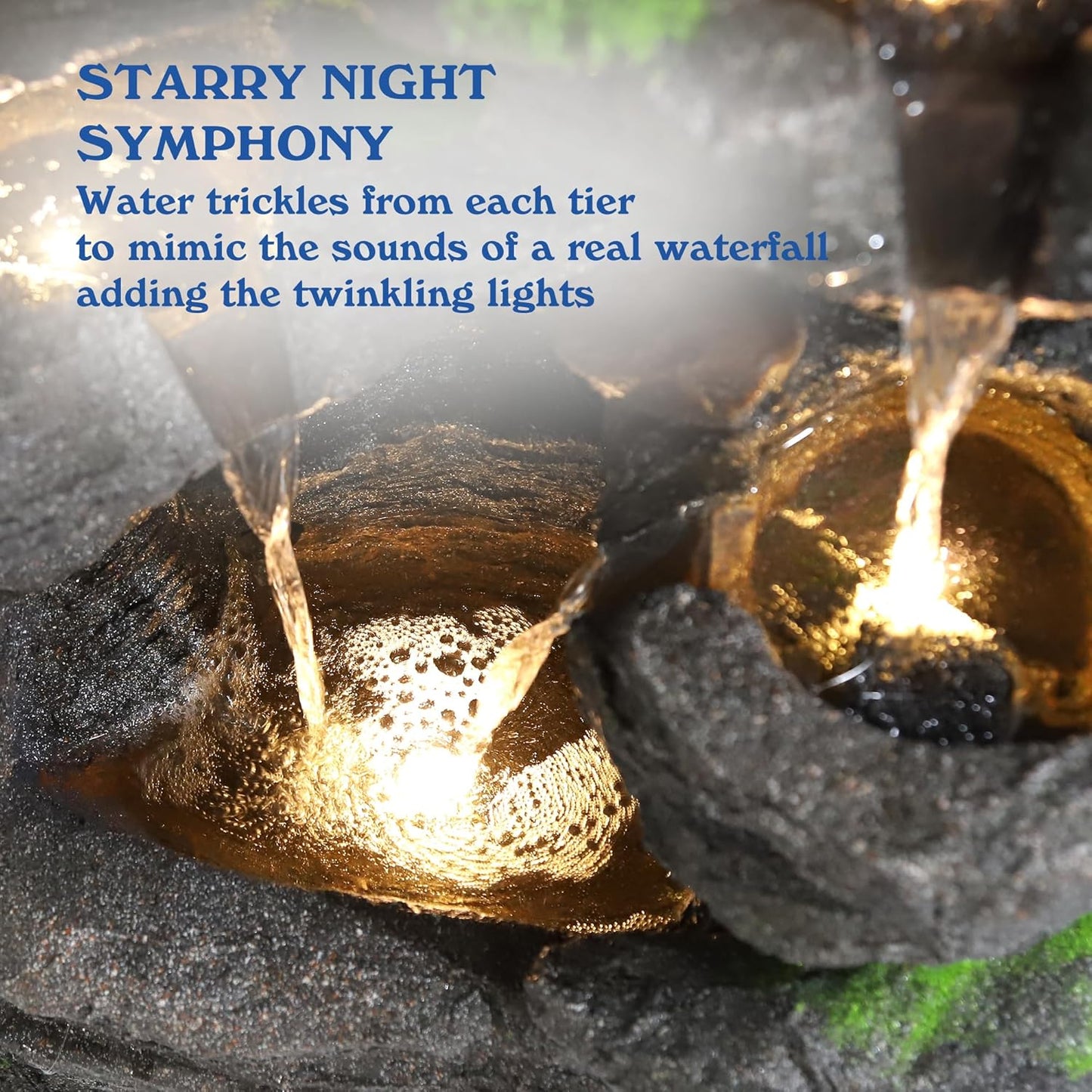 40" H 10-Tiers Cascading Rock Water Fountain Outdoor - Waterfalls Fountains with LED Lights, Outdoor/Indoor Resin Fountain for Patio, Garden, Backyard, Deck, Porch, Home Art Docor(40''H)