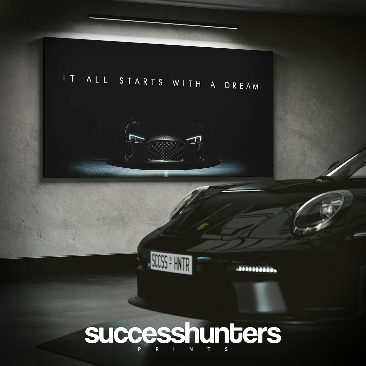 Motivational Wall Art for Office, Super Car Art Canvas, Inspirational Automotive Decor for Audi R8 Sportscar Lovers, Motivational Wall Decor for Office and Home, Car Poster (30" x 60" in)
