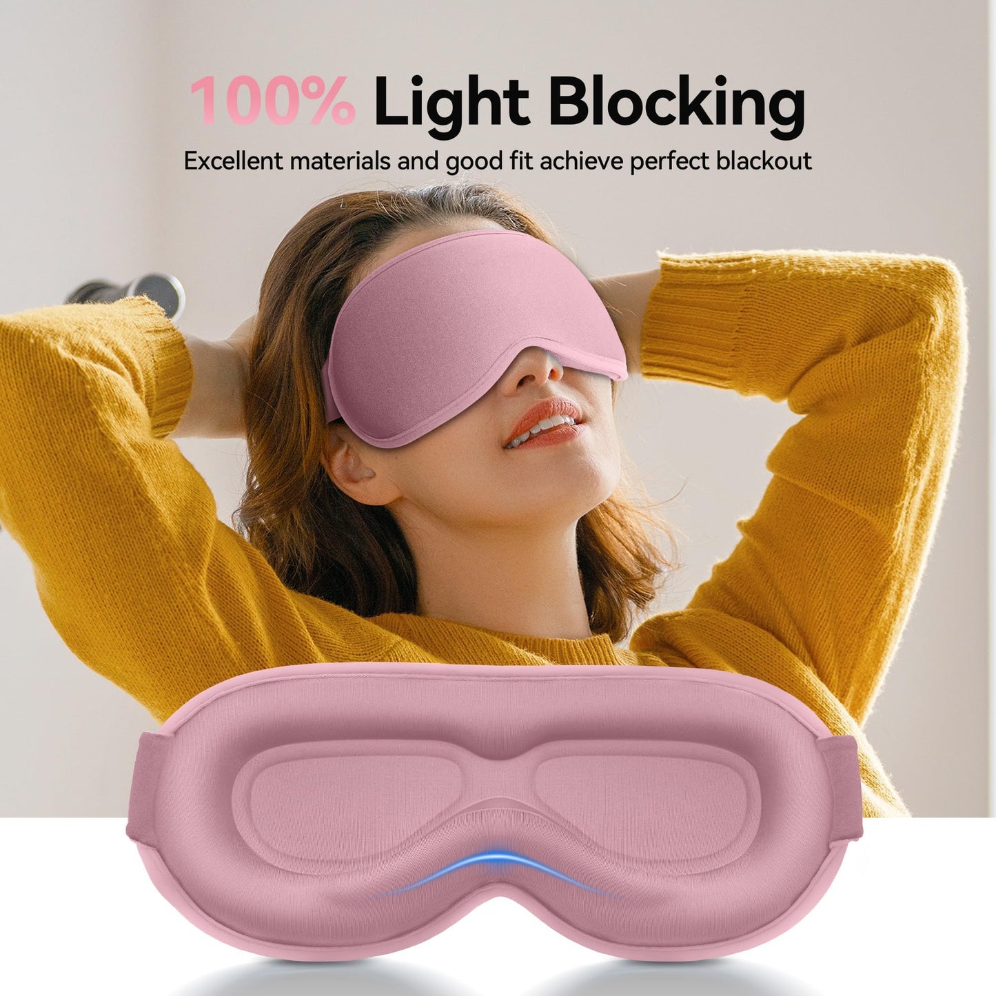 Weighted Eye Masks for Sleep Women: 3D Contoured Blackout Sleep Mask with Zero Pressure, Eyelash Friendly & Comfortable Blindfold for Airplane Travel, Night Shift Nurse, Yoga & Thoughtful Gift, Pink