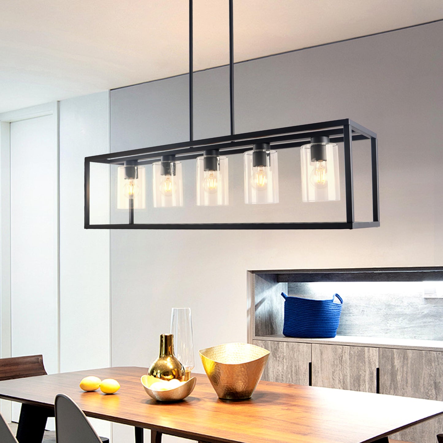 Kalium Chandeliers For Dining Room  5 Light Dining Room Light Fixture Modern Metal Industrial Kitchen Lighting Fixtures Easy Installation Pendant Lights For Bar Restaurant  Coffee Shop-E26 Base Black