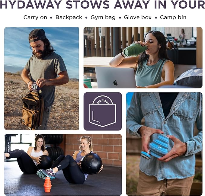 HYDAWAY Collapsible Water Bottle - 25oz I Reusable Water Bottle with Flip Top Lid for Travel, Hiking, Backpacking I Portable & Leakproof, Food-Grade Silicone, BPA Free, Collapses to 1.5”