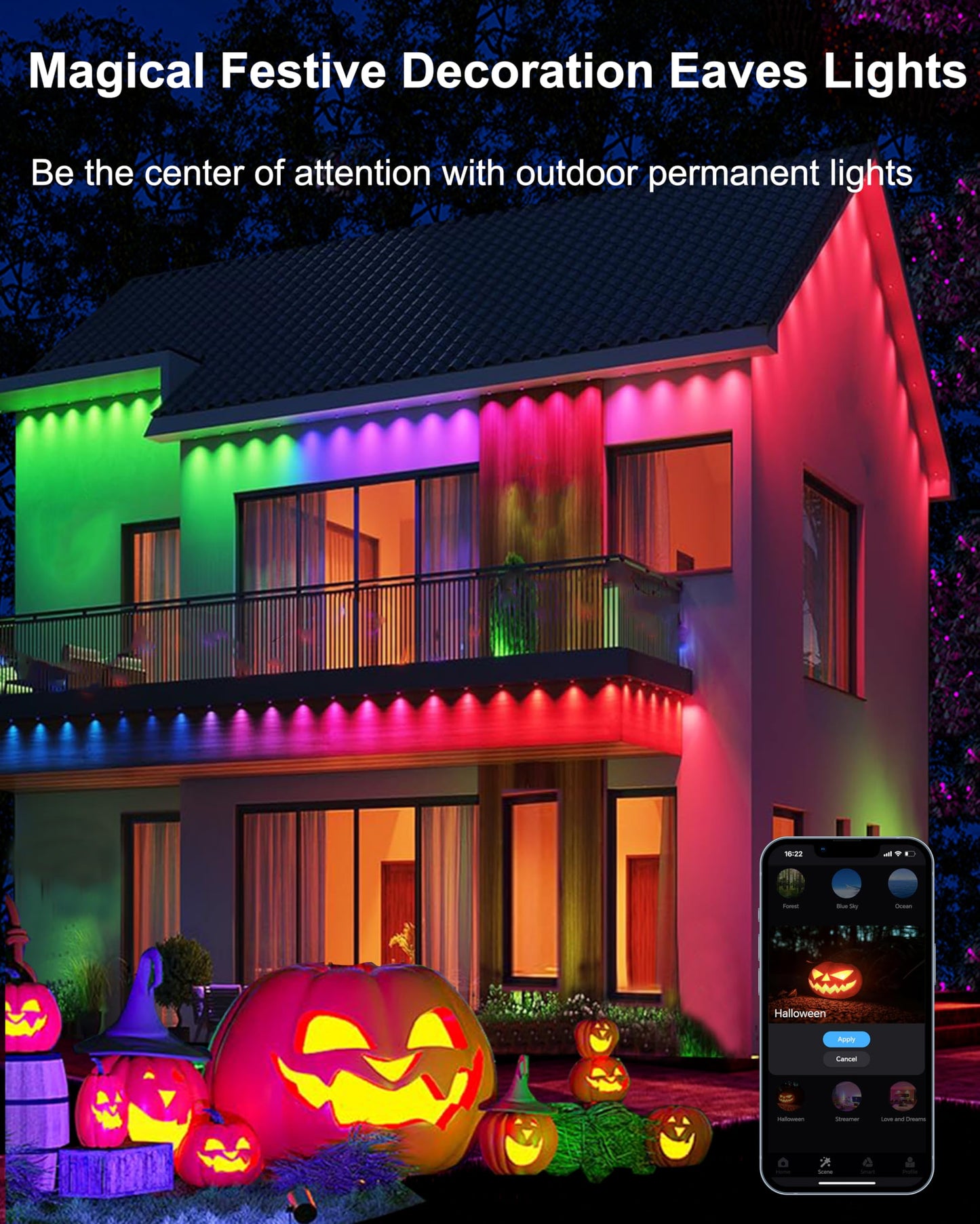 Seyxicnor Permanent Outdoor Lights For House  100Ft 60Led Smart Rgbw+Ic Outdoor Christmas Lights With App/Remote Control  Diy Scene  Ip67 Waterproof Under Eaves Lighting For Holiday & Daily Decor