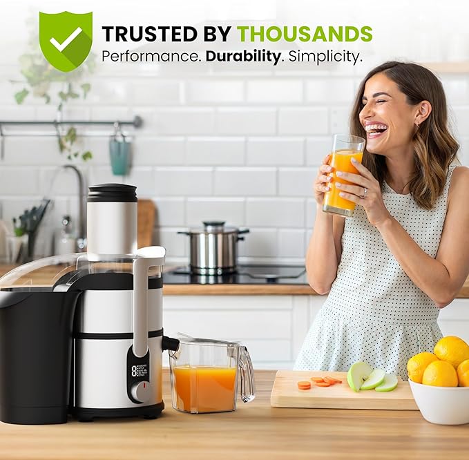 Eurolux Centrifugal Juicer Machine, Easy to Clean Juice Extractor with 3" Feed Chute for Less Cutting, Stainless Steel & BPA-Free