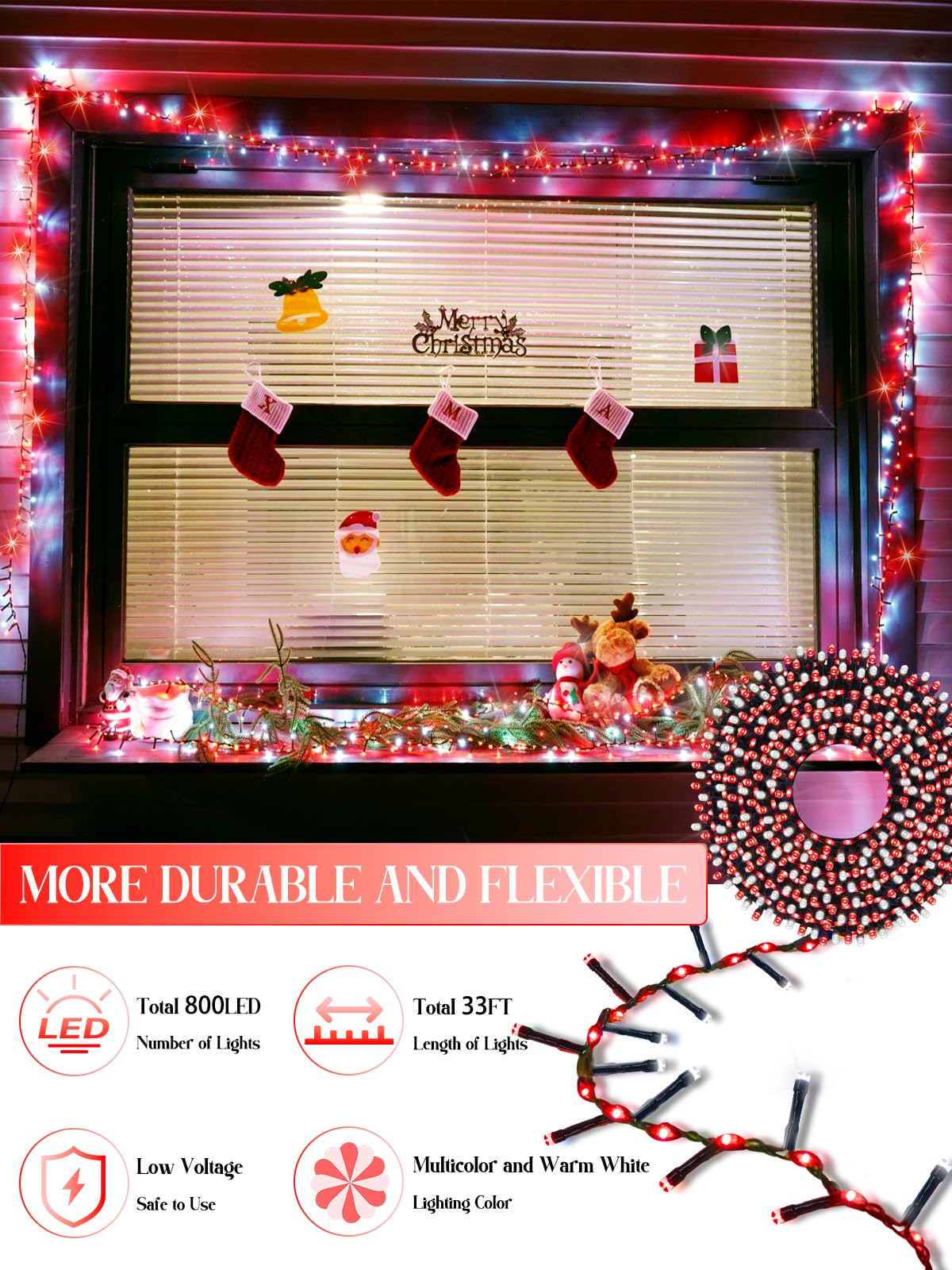 2025 New Christmas Cluster Lights 800 Led Flowing Twinkling  Fire er Fairy Lights With 15 Modes & Timer  Waterproof Christmas String Light For Indoor Outdoor Xmas Tree Party Garden Red And White