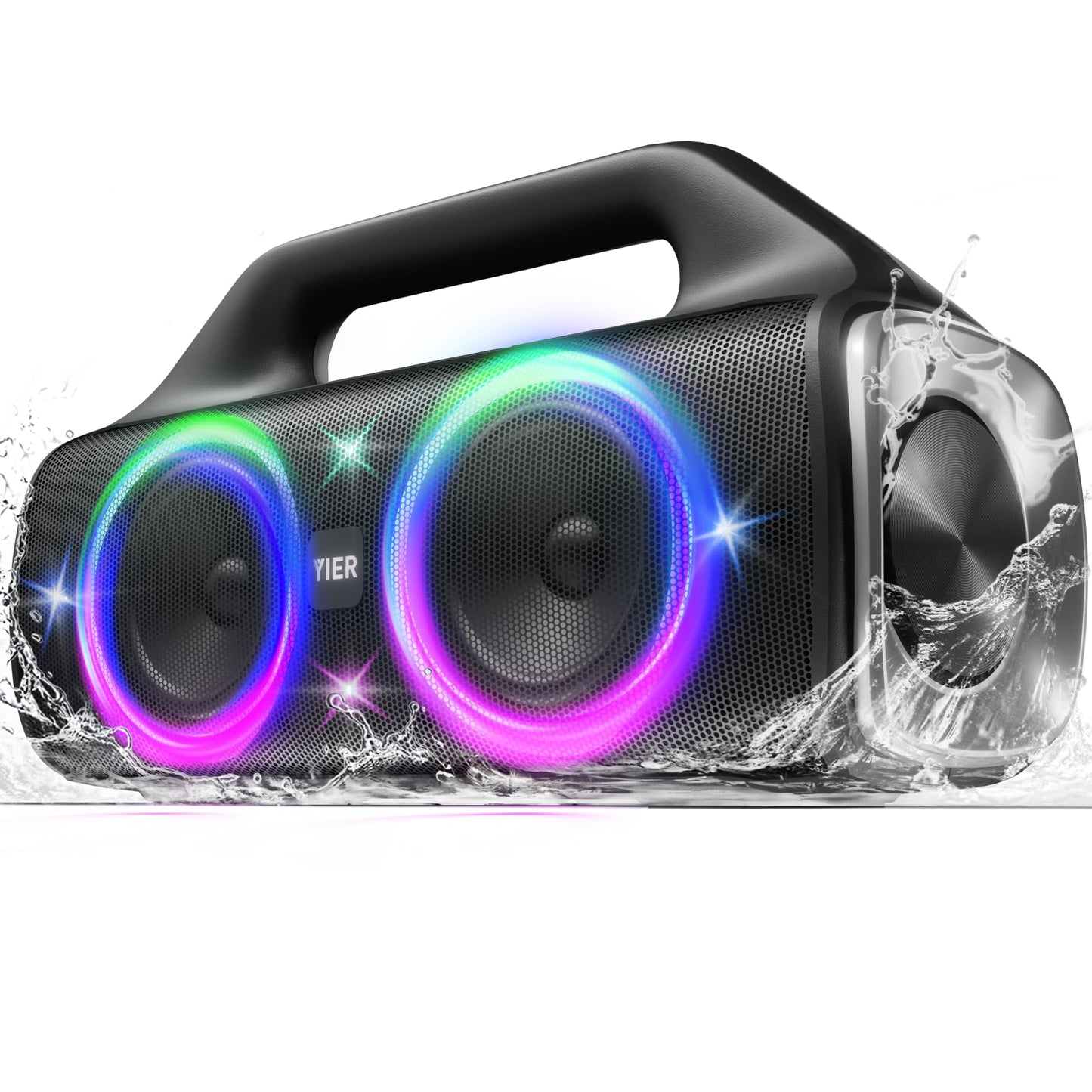 YIER Portable Wireless Speaker, 80W Peak, IP67 Waterproof, Deep Bass, Bluetooth 5.3, Black, Model BOOM HERO 1