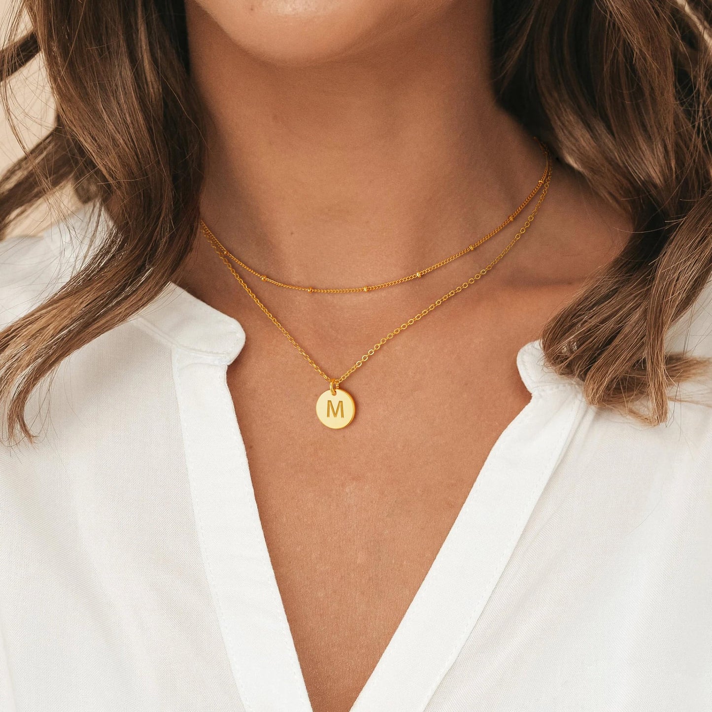 Vjoypro Layered Gold Initial Long Necklace for Women, 14K Gold Plated Coin Initial B Letter Necklaces Dainty Layering Layering Y