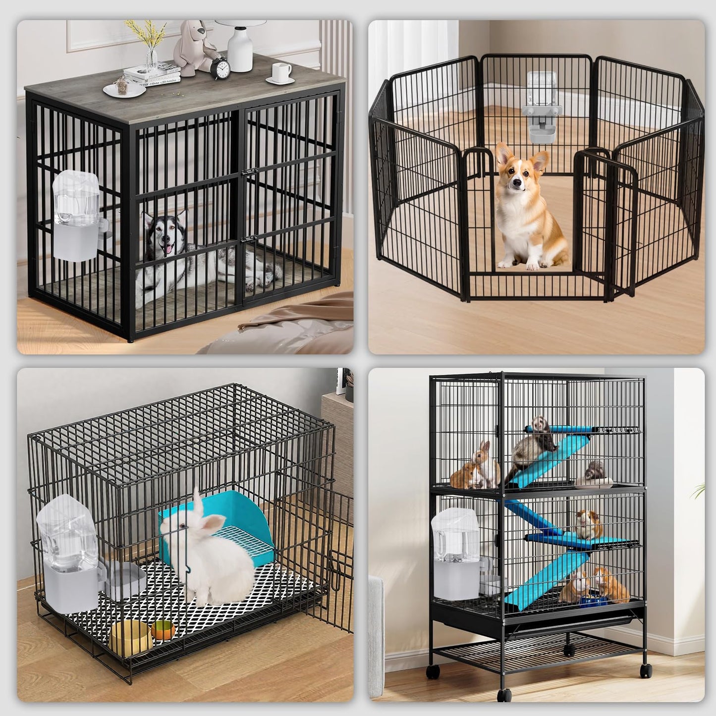 Kenond 50 oz Rabbit Water Dispenser,Gravity Dog Water Bowl Dispenser for Cage,Auto Water Bottle for Ferret,Cat,Dog and Other Animals, Compatible with Widemouth Cages, Wire Cages and Crates(Gary)