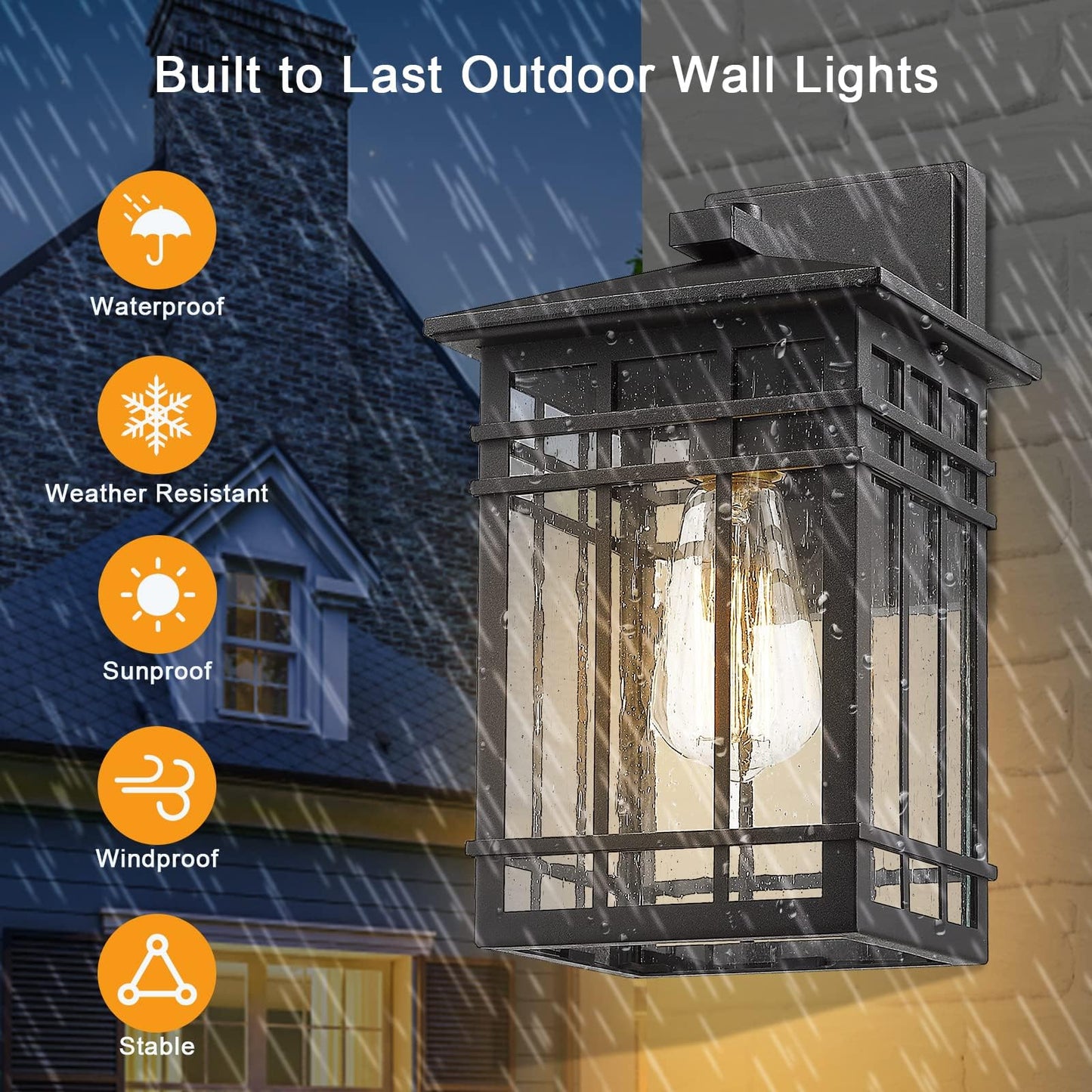 Rosient Outdoor Wall Lantern  Exterior Light Fixture  Waterproof Outdoor Wall Lighting Fixture Outside With Seeded Glass For Porch  Garage  Patio  Hallway  Entryway  2 Pack