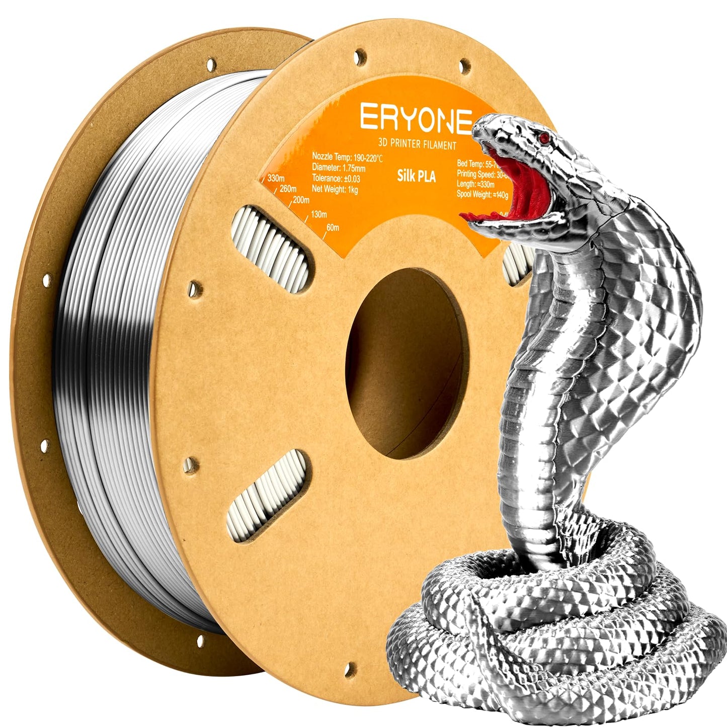 ERYONE Silk PLA Filament for 3D Printer, 1.75mm +/- 0.03mm, 1kg (2.1LBS)/Spool, Silk Silver