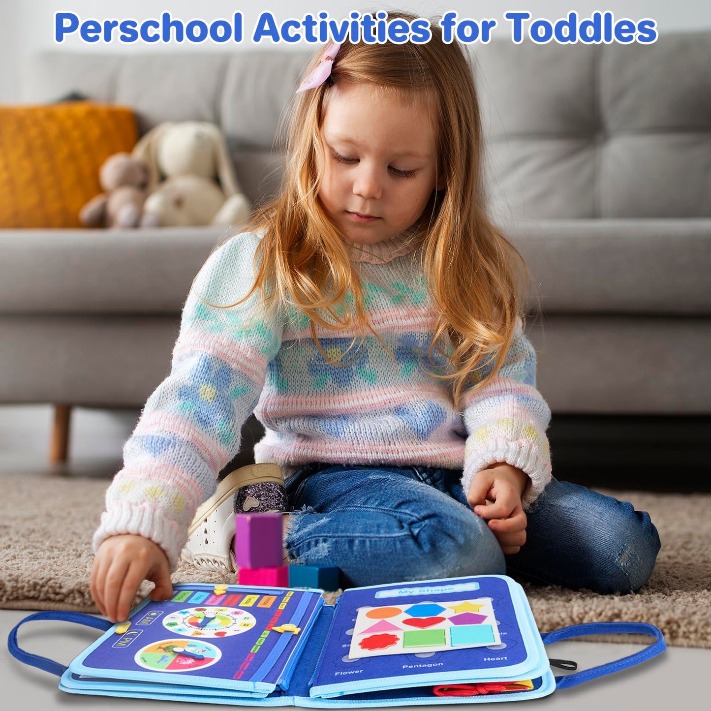 TOYSYM Toddler Busy Board Montessori Toys, Sensory Toys for 1 2 3 4 Year Old Boy, Busy Book Travel Educational Activities for Learning Fine Motor Skills Birthday Gifts (Blue Dinosaur/P10)