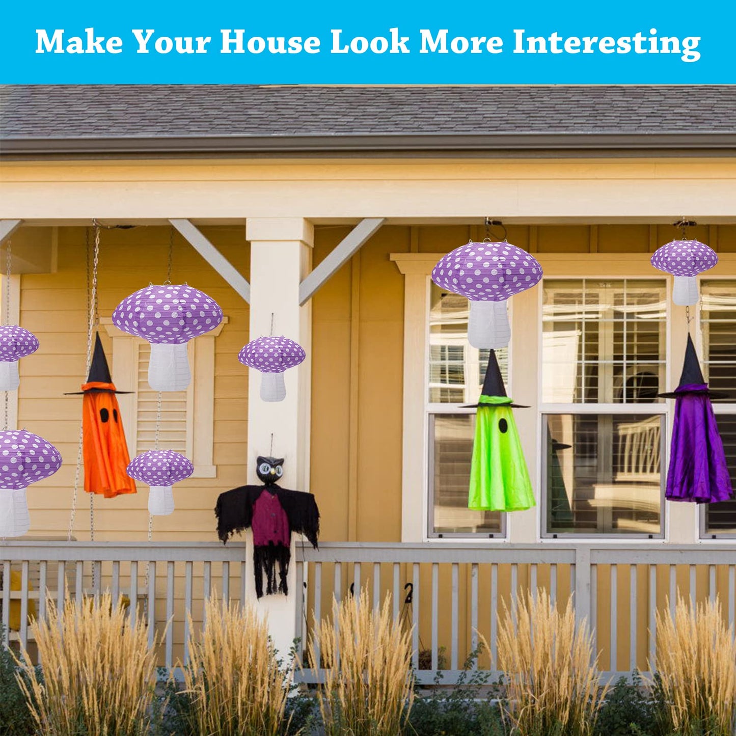 Windspeed 4Pcs Mushroom Shaped Paper Lanterns, 8-12 Inch, Purple, Nursery & Garden Decoration