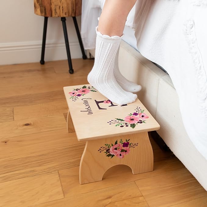 Step Stool for Toddlers- Personalized Wood Kids Step Stool with Name for Kitchen Sink, Bathroom, Potty Training, Toilet, Kitchen Sink- Sturdy and Safe- Made in USA by BloomOwl (Dance)
