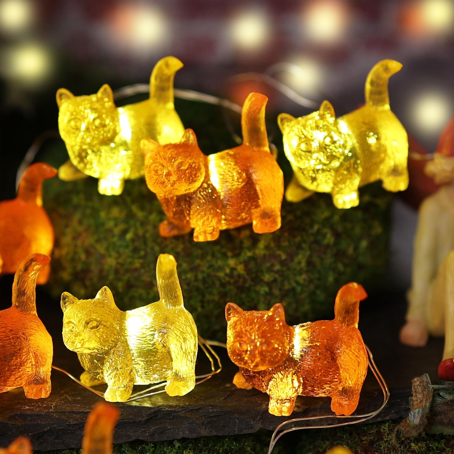Solar Cat String Lights - Christmas Thanksgiving Holiday Decor - Waterproof Kitty Fairy Lights For Garden  Patio Summer Parties - Solar Powered Cat D?Cor For Festive 40Led 14Ft Fence Window Pond