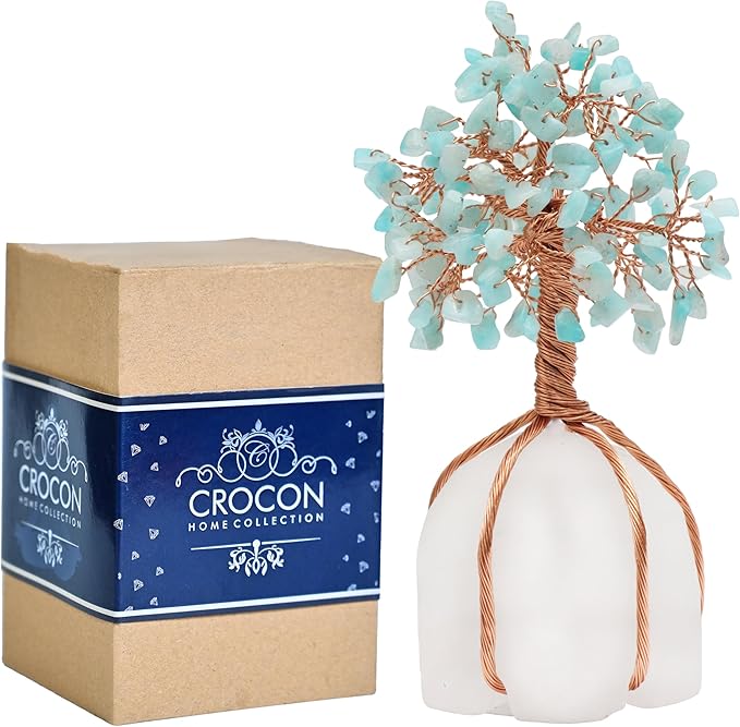 Amazonite Crystal Tree of Life - Handmade Gemstone Tree, Natural Quartz Stone Base, Chakra Tree of Life, Copper Wire Money Tree, Feng Shui Tree, Crystal Decorations, Healing Crystal, Spiritual Gifts