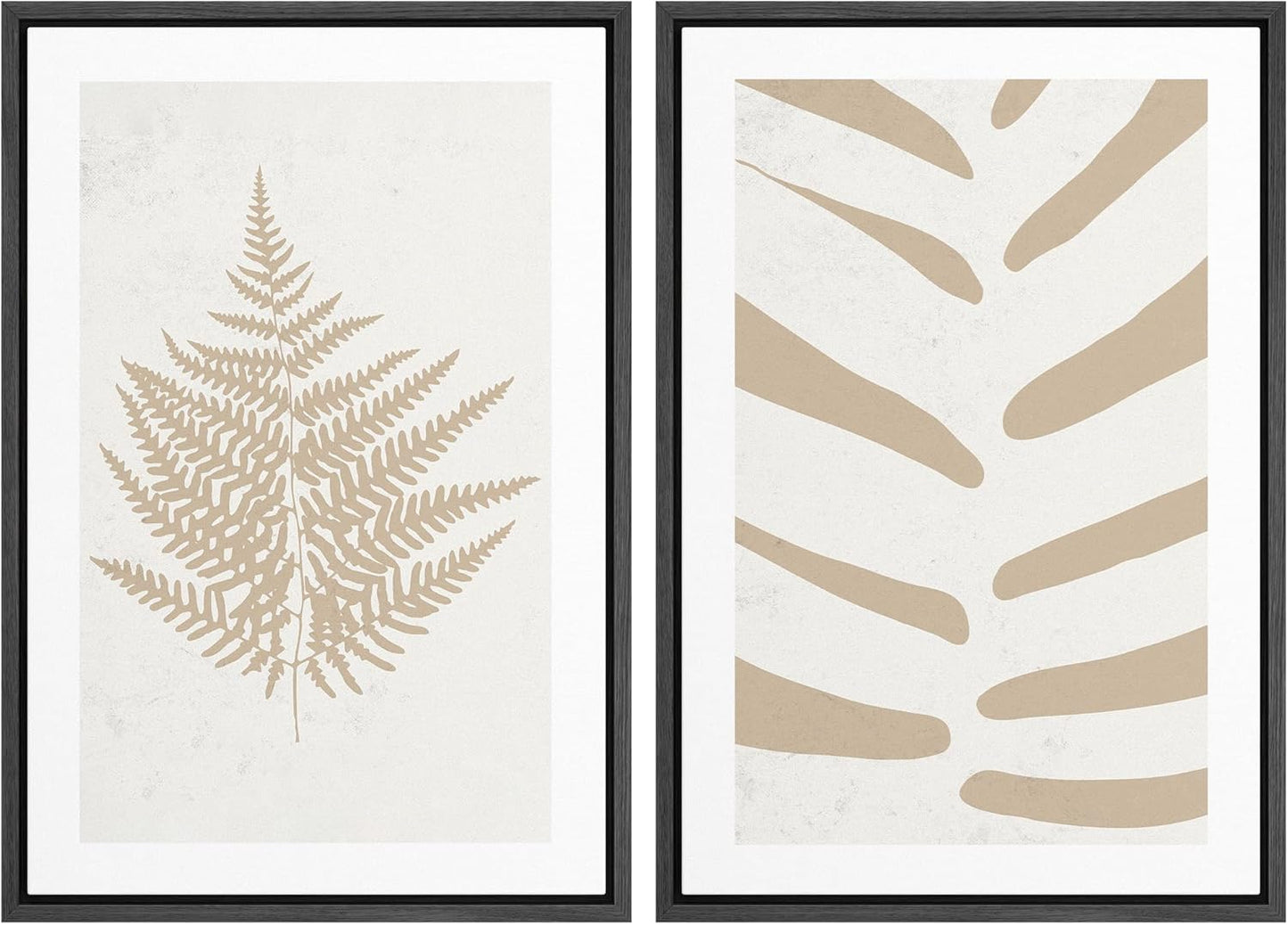 SIGNWIN Framed Canvas Print Wall Art Set Tan White Forest Plant Silhouettes Nature Wilderness Illustrations Modern Art Rustic Closeup Minimal for Living Room, Bedroom, Office - 16"x24"x2 Black