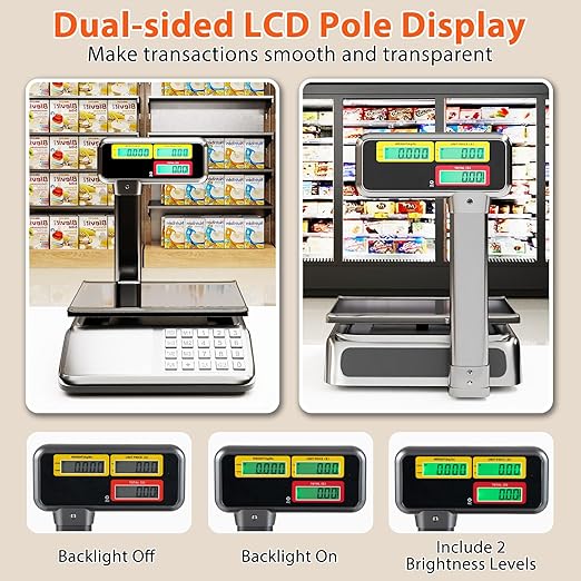 Goplus 88lb/40kg Commercial Food Scale with Pole Dual LCD Display, Digital Price Computing Scale with Counting Function, Rechargeable & Battery Powered, Produce Scale for Farmer Market, Not for Trade