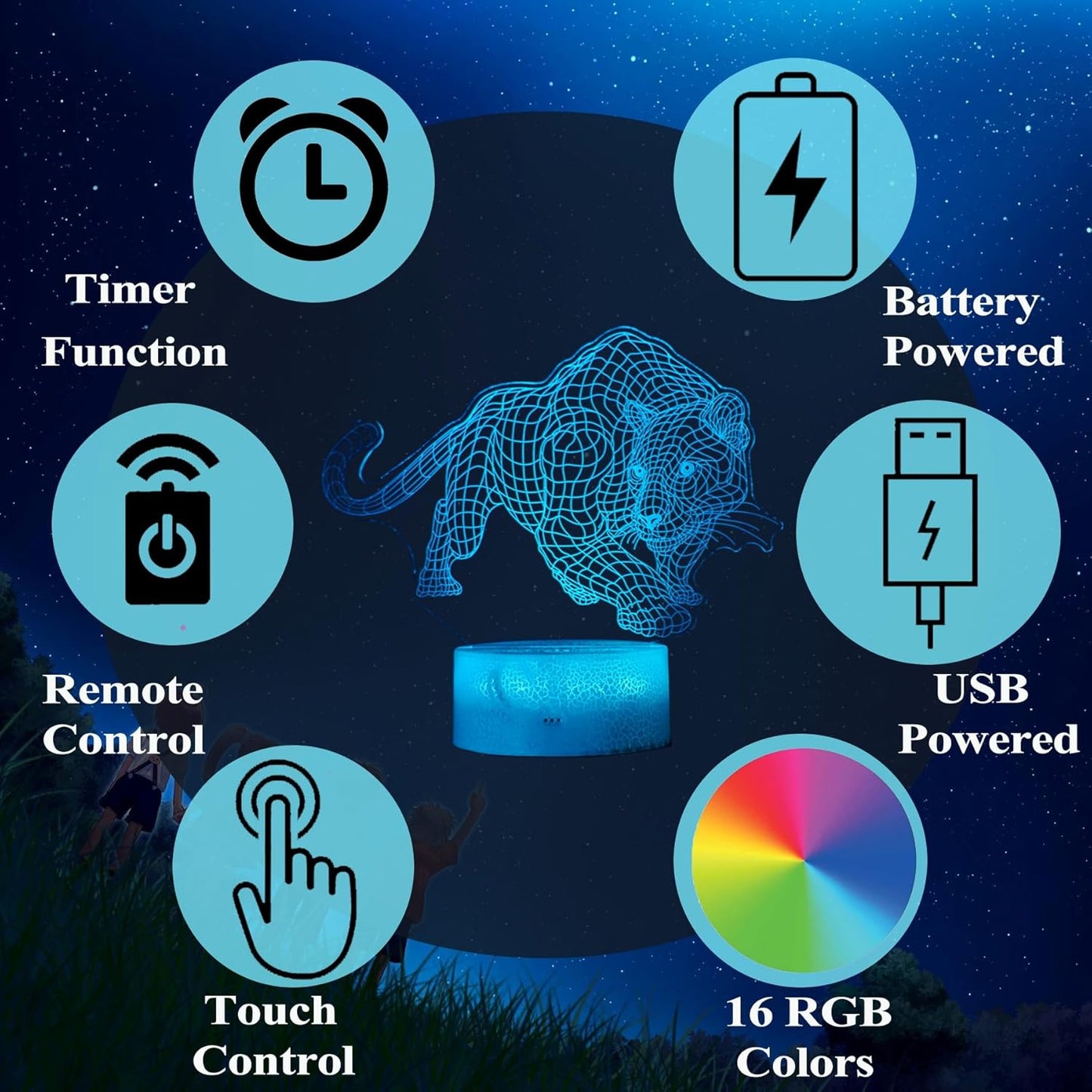 Panther Night Light, 3D Illusion Lamp, 16 Colors Changing, Timer, 4 Flash Modes, Dimmable, Kids Room Decoration, Xmas Panther Gifts