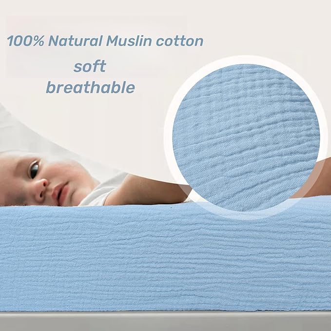Owlowla Muslin Changing Pad Cover 2PACK,Soft Muslin Cotton Diaper Changing Pad Covers Changing Table Cover for Baby Boy Girl(Baby Blue&Olive)
