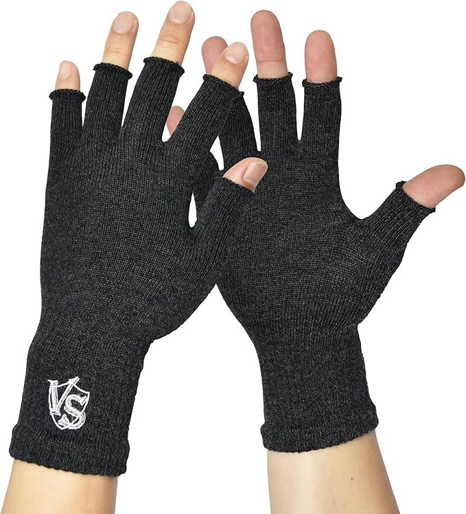 VITAL SALVEO Fingerless Recovery Gloves Stretchy Hands Office Unisex Half Finger Typing Texting Circulation Gloves (Pair)