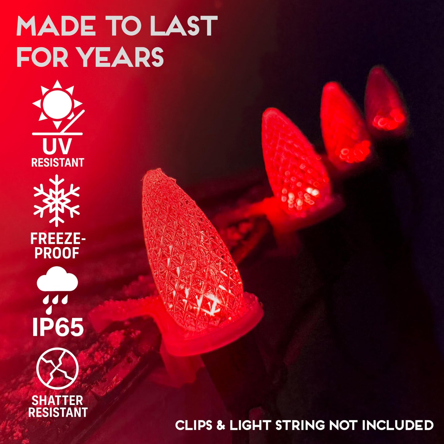 Hlo Lighting C9 Christmas Lights Set Of 25 Red Led Bulbs For Indoor & Outdoor Use, Durable Acrylic, Model 680912047739
