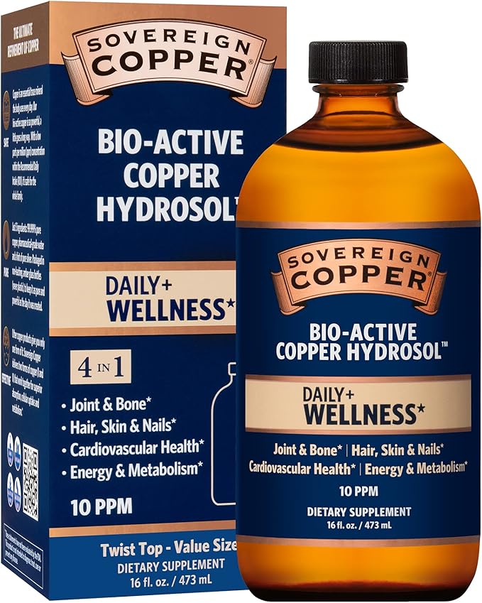 Sovereign Bio-Active Copper Hydrosol - Bioavailable Colloidal Copper Liquid Supplement for Adults and Kids with Silver Hyd...