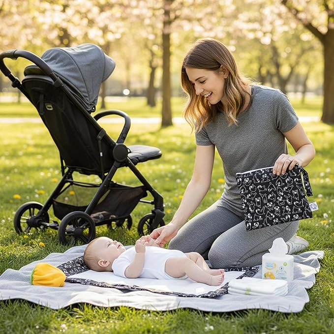 Flockthree Waterproof Baby Diper Changing Pad with Storage Bag (28.7" X 19.7") Washable Wipeable Reusable Leak Proof Diaper Travel Mat Station Changing Mattress Liner Cribs Bed Cover, Dogs