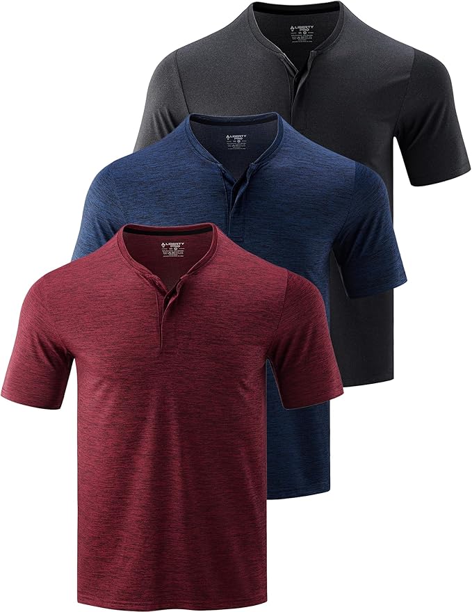3 Pack: Mens Polo Shirts, Business Casual Golf Henley Work Shirts for Men, Collarless Short Sleeve Stylish Athletic Tshirts