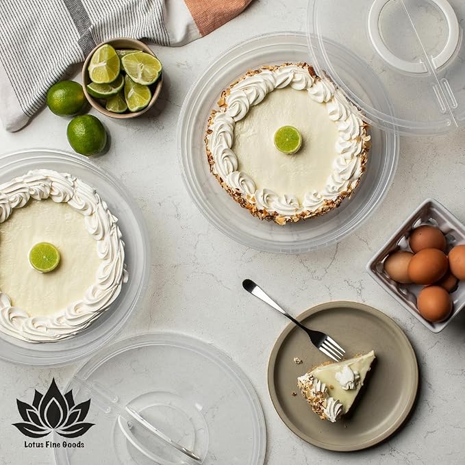 2 Pack Pie Carrier with Lid & Insulated Food Carrying Case Bag - 12" Food Storage Containers for Pies, Cheesecake, Flan, Pizza, Tortilla & More