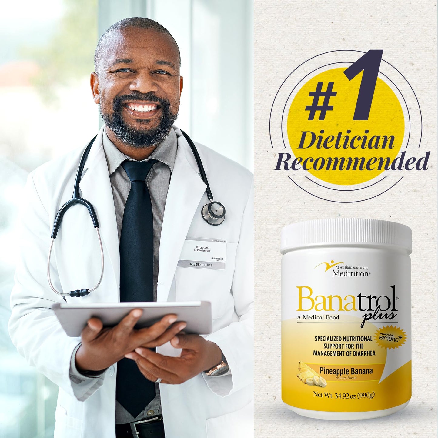 Medtrition Banatrol® Natural Anti-Diarrheal with Prebiotics, Relief from Chronic Diarrhea, IBS, Recurring Diarrhea, Clinically Supported Medical Food, Non-Constipating 90 Servings (Pineapple)