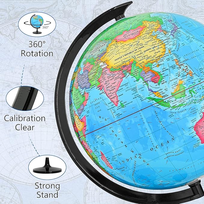 GOCHANGE Classroom Globes Elementary, 13in Political Teaching Globe with Countries & Capitals & State Capitals, Large Globes for Adults & Children