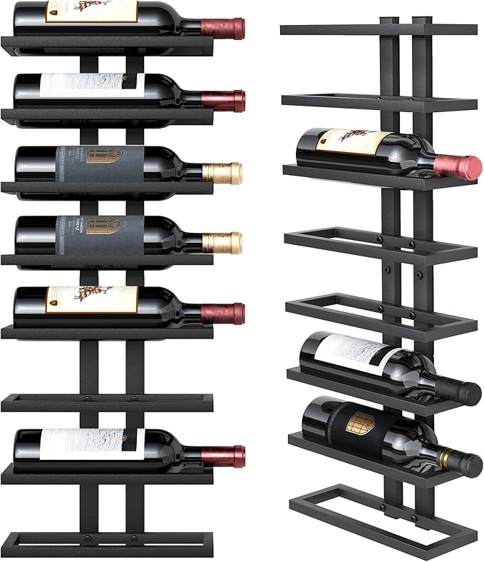 Hoctieon 8 Tier Wall Mount Wine Rack, Wall Racks for Wine Bottles Display and Storage, Hanging Bottle Organizer for Living Room, Dining Room, Wine Cellar, Bar, Black