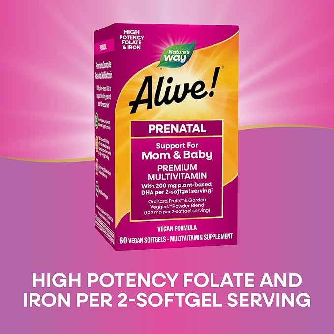 Nature's Way Alive! Complete Premium Prenatal Multivitamin for Women, Healthy Eye and Brain Development*, 60 Vegetarian Softgels