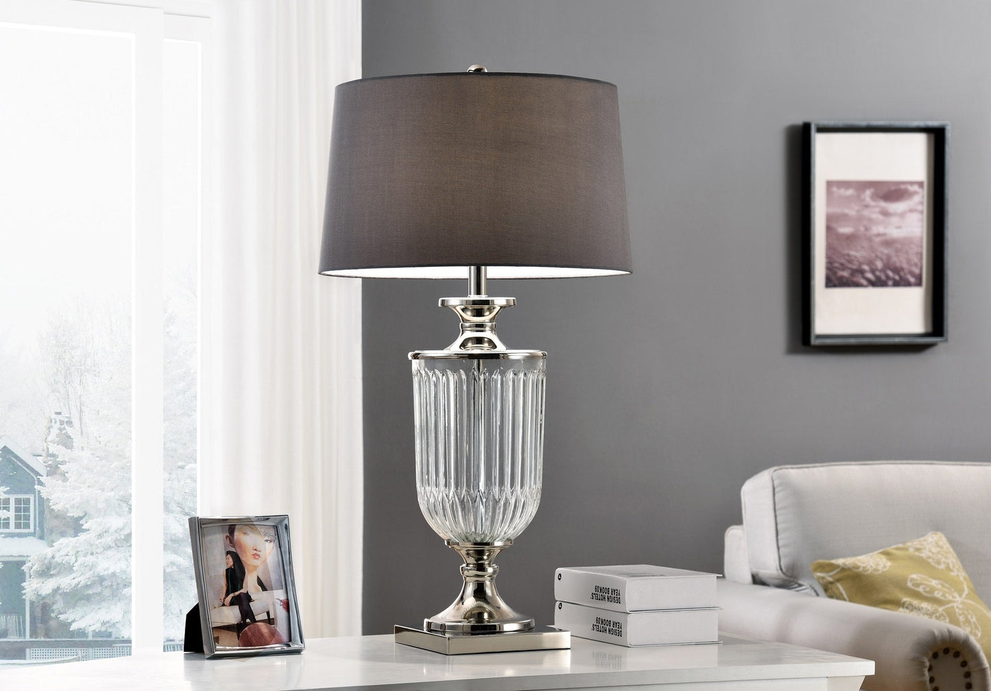 OK Lighting Amelie Glass Table Lamp 32.50in H Gray Model OK-5711