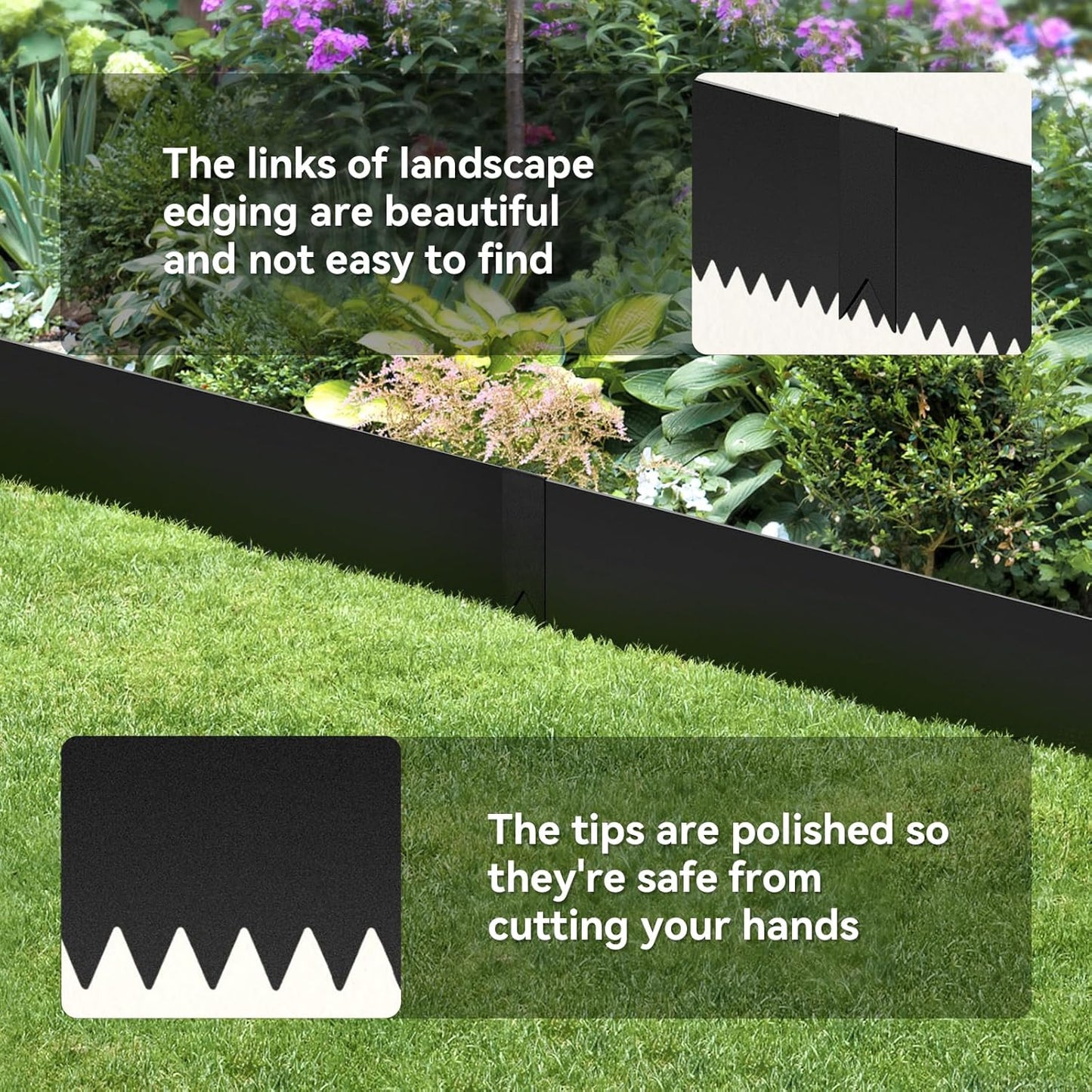 6PCS 8 inch Steel Landscape Edging Kit - 40" L x 8" H Each (20ft Total) Galvanized Steel Edge for Lawn Yard- No-Dig Hammer-in Heavy Duty Metal Edging Border with 6 Clips