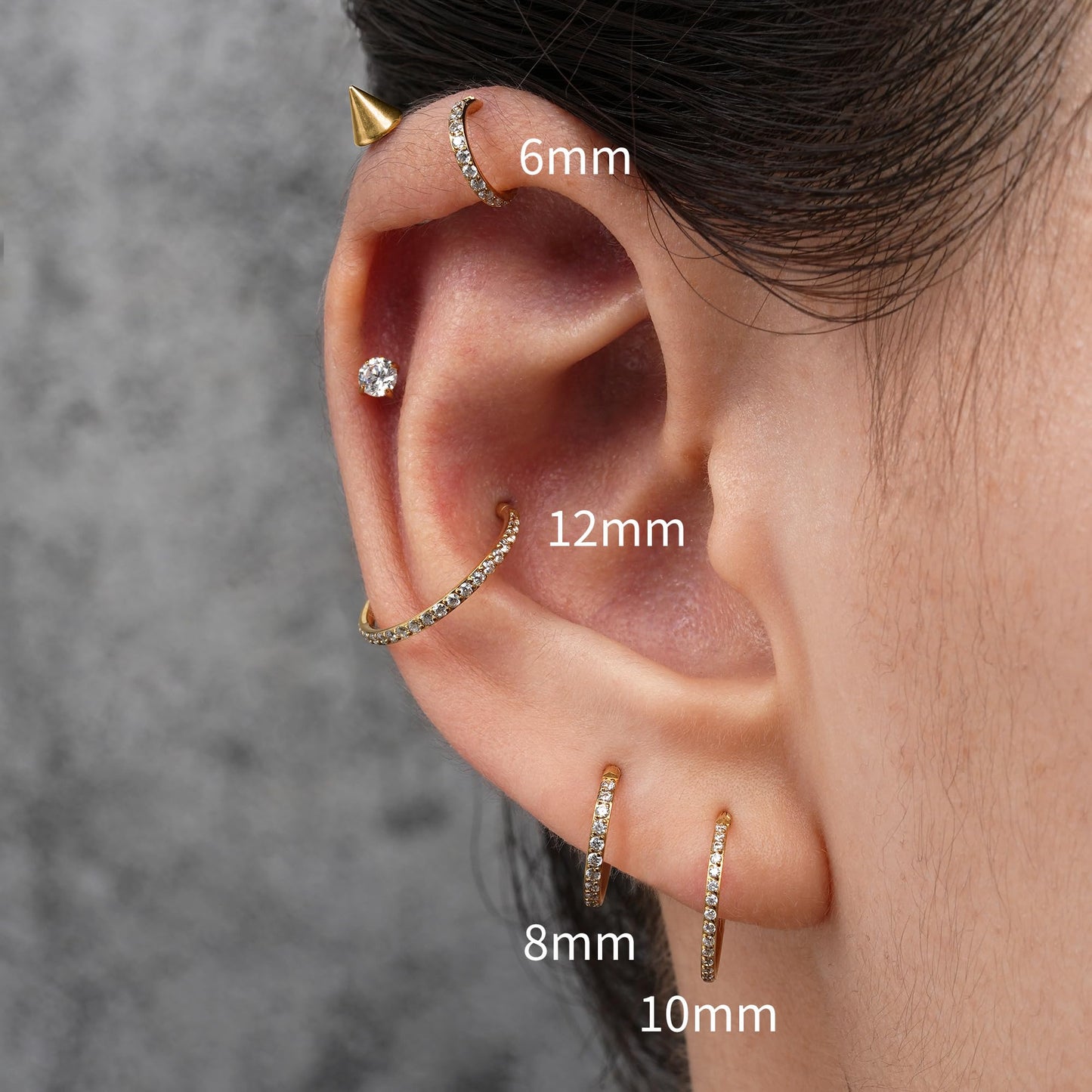 FINE4U 16G 6mm Helix Piercing Jewelry Hoop Gold - ASTM F136 Titanium Helix hoop Earrings for Women, Forward Helix Piercing, Cart