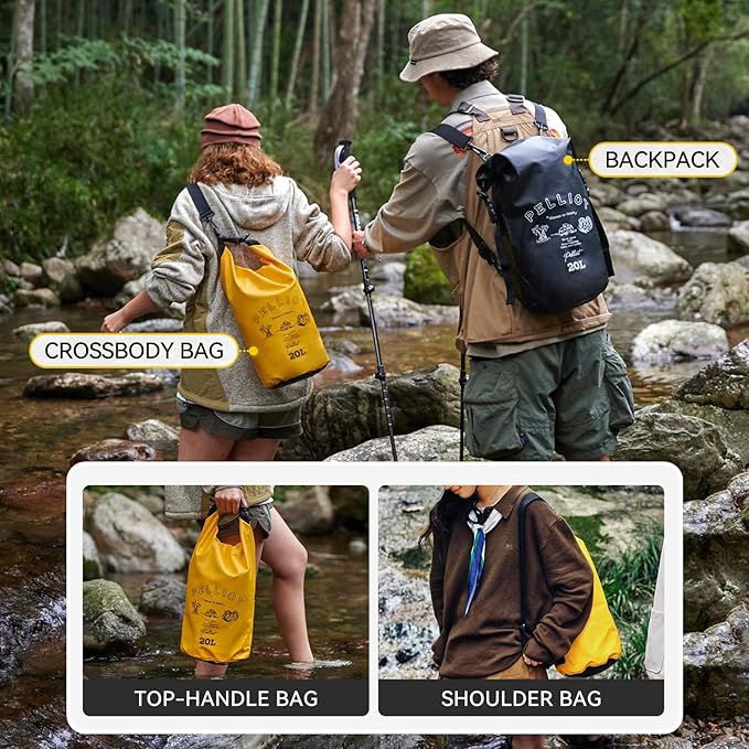 20L Waterproof Dry Bag Tough & Water-repellent Storage Bag with Adjustable Shoulder Straps Lightweight Portable Backpack Dry Bags for Kayaking Boating Camping Black