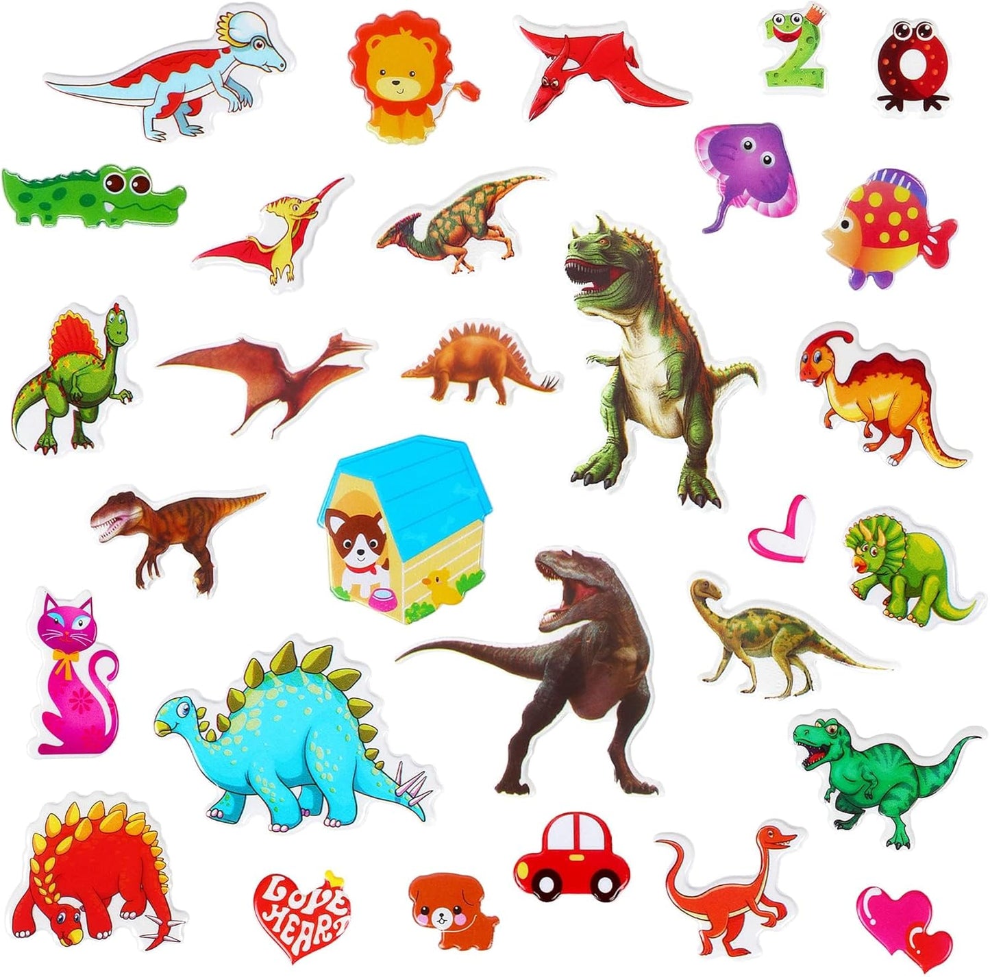 UPINS 14 Diffrent Sheets (200+Count) Kids Dinosaur 3D Puffy Stickers, Animal Insect Stickers, Craft Scrapbooking for Children