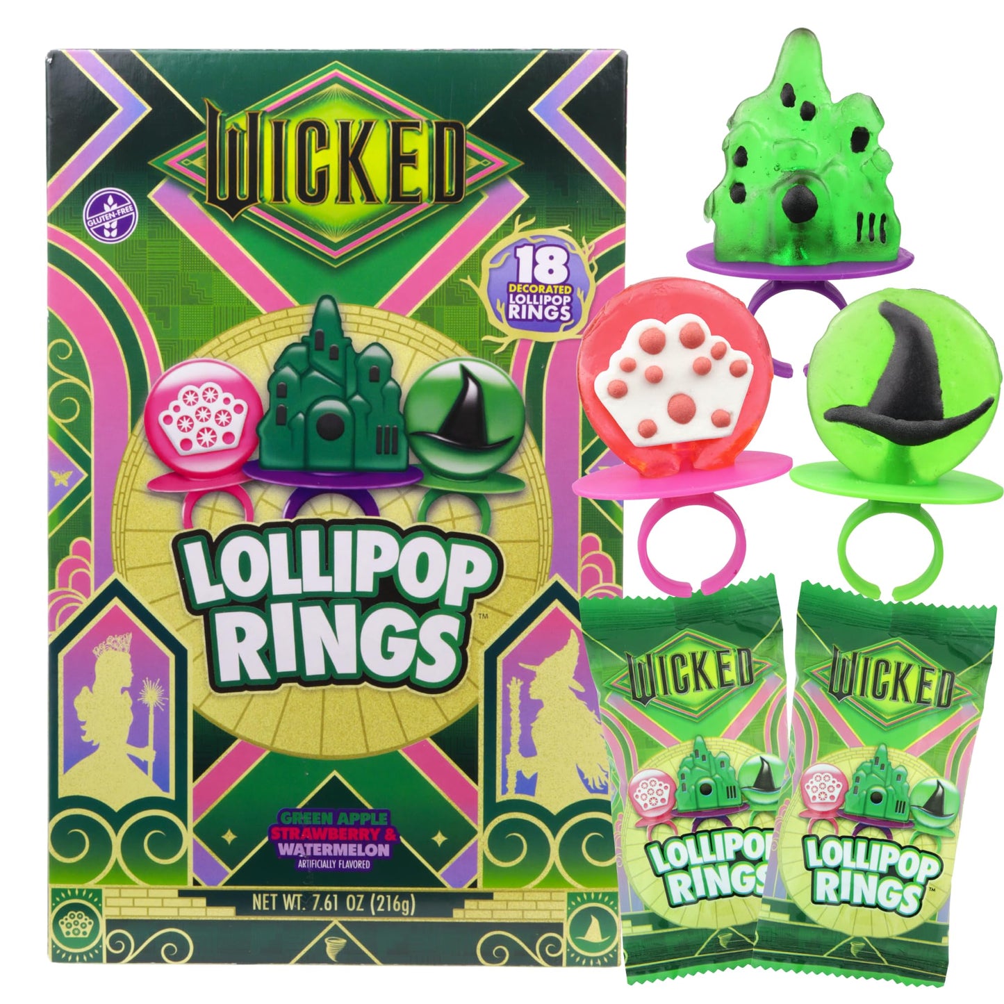 Wicked Lollipop Rings  Individually Wrapped Fruit Flavored Candy  Perfect Party   18 Count